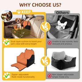 XEEP Dog Car Seat for Small/Medium Dogs Up to 35lbs, Dog Booster Seat with Memory Foam Cushion, Washable Pet Car Seat with Safety Belt & Pee Pad & Blanket, Fits in Front/Back Seat(Black/Brown)