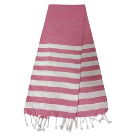 Atout Ciel Beach Towel, Fouta, Striped with Fringes 90 x 180 cm, Pink