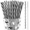 Reusable 30 Black White Striped Straws for Graduation Party,Halloween Favor