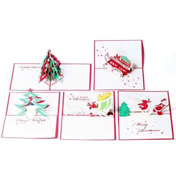 Christmas Pop Up Cards. This set of 3d Greeting Cards are a perfect way to Say Thank You (5 Pack Christmas- Assorted)