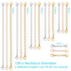 WillTen 18Pcs Necklace Extender Chain Extender for Necklace, Necklace Extender Bracelet Extender Rose Gold Silver Bracelet Safety Chain, Stainless Steel Chain Extender for Necklace Bracelet Anklets