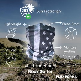 Flex Forma Neck Gaiter Sun Protection - Soft Durable Multifunctional Neck Mask - Breathable Dust Face Gaiter Neck Warmer (Patriotic Gray)