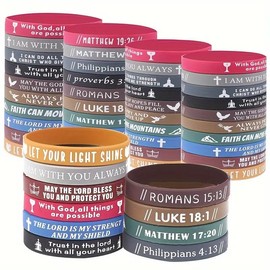 ChungLong0593 20PC Christian Cross Faith Introduction Religion Bible Silicone Bracelet Inspirational Christian Bible Bracelet Christian Gift-B (New)