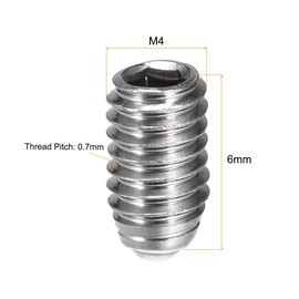 sourcing map Ball Point Set Screws, M4 x 6mm 304 Stainless Steel Metric Spring Hex Socket Screw 20pcs