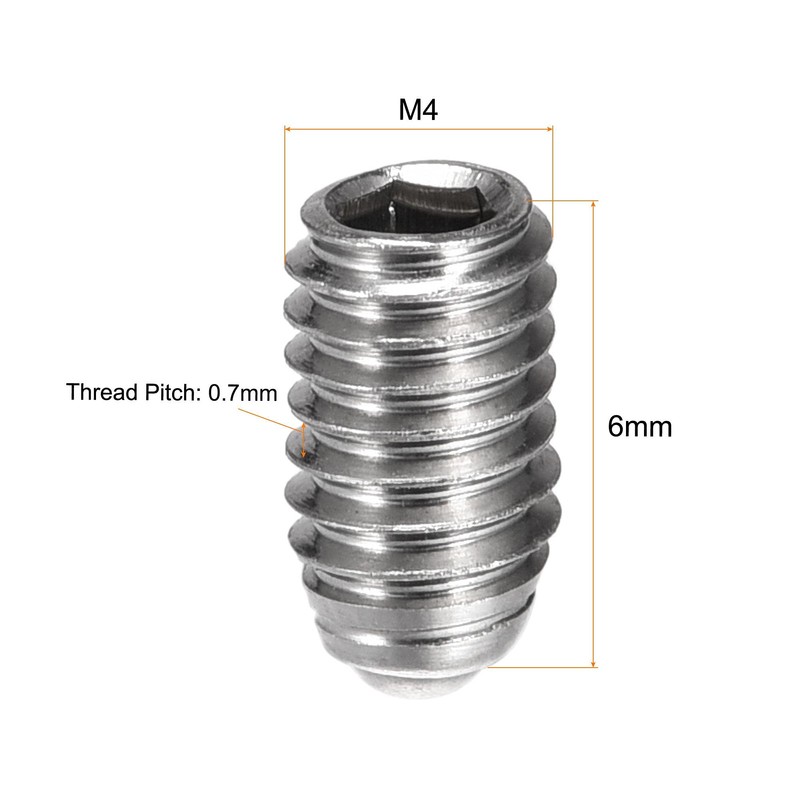 sourcing map Ball Point Set Screws, M4 x 6mm 304