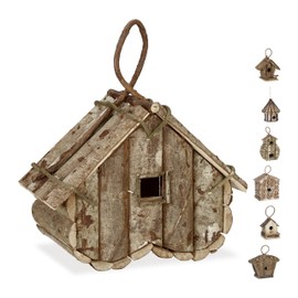 Relaxdays Hanging Decor Birdhouse, Untreated Wood, Balcony, Patio, Garden, Nesting Aid, 32 x 29 x 16 cm, Natural