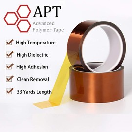 APT High Temperature Polyimide Tape, Multiple Size Heat Tape, Kapton Tape, Excellent for Sublimation, Heat Transfer, High Temp Masking, 3D Printing, Soldering, Electrical Applications, 3/4" (19mm) x 36Yds.
