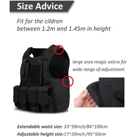 UNIVIVO Kids Tactical Vest Youth Army Costume for Boys Girls 8 10 12 14 Outdoor Airsoft Game (Black)