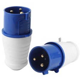 2PCS 32Amp Plug Socket,Industrial Plug 1-Phase 3 Pin Waterproof IP44 32A 220-250V 2P+E Blue Connector Socket with Male/Female Locking Mechanism for Construction Industry Sites Applications