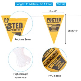 PATIKIL 37ft Pennant Banner Flags, 15 Yellow Triangle Safety Flags, 11M Length, 3mm Rope Diameter, Private Property Warning & Traffic Control