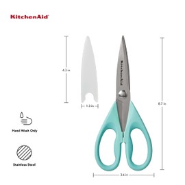 KitchenAid All Purpose Kitchen Shears with Protective Sheath for Everyday use, Dishwasher Safe Stainless Steel Scissors with Comfort Grip, 8.72-Inch, Aqua Sky