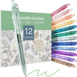 Four Candies 12Pack 0.5mm Quick Dry Retractable Gel Pen Set, Cute Transparent Fine Point Multicolor Note Taking Aesthetic lnk Pens, Comfort Grip 12 Ink Colors Drawing Writing School Office Home:_Multicolor Ink