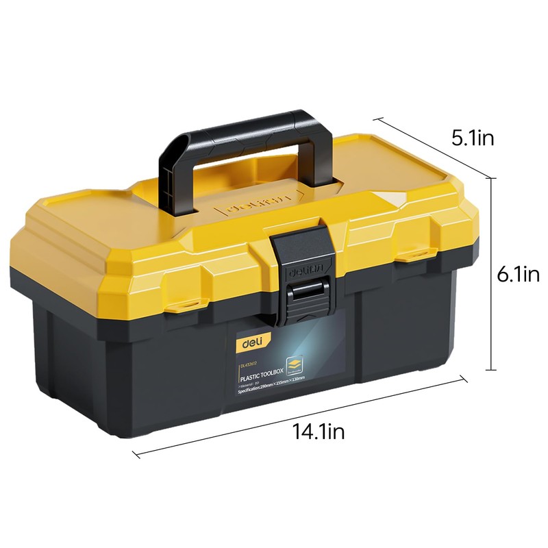 DELI 12 Inch Plastic Tool Box with Handle, Removable Tray,