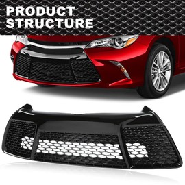 CROSSDESIGN Sport Front Bumper Lower Grille Black Compatible with 2015-2017 Toyota Camry SE XSE 53112-06280, 5311206280
