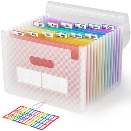ABC life ABC life Dokumentenmappe A4 mit Gittermuster,13Fächermappe Datei Organizer,Regenbogen Akkordeon Erweiterbar Ordnungsmappe, Grosse Kapazität Dokumententasche,A4 Ordner Tragbar Sortiermappe Schule(Rosa)