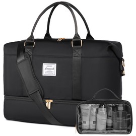 LOVEVOOK Travel Bags for Women, Weekend Overnight Hospital Maternity Duffel Gym Bag with Shoe Compartment & Toiletry Bag, Large Waterproof Ladies Holdall Carry On Bag, Black