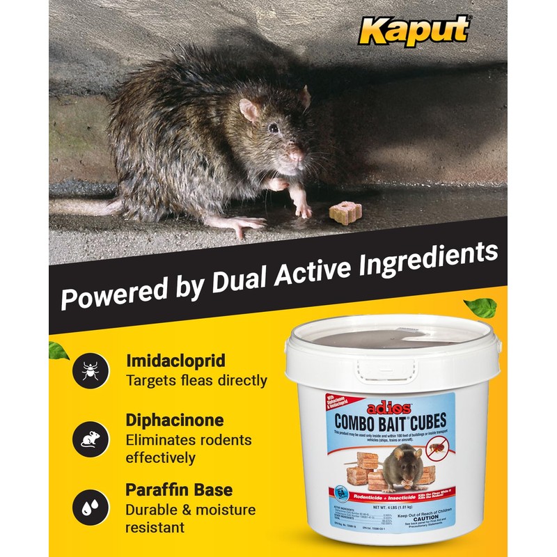 Kaput Adios Combo Bait Cubes – Dual-Action Rodenticide + Insecticide