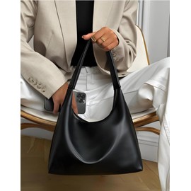 Slouchy PU Leather Hobo Bags Women Trendy Satchel Underarm Shoulder Bag Crossbody Purse College Travel Tote Handbag 2025, Black, One Size