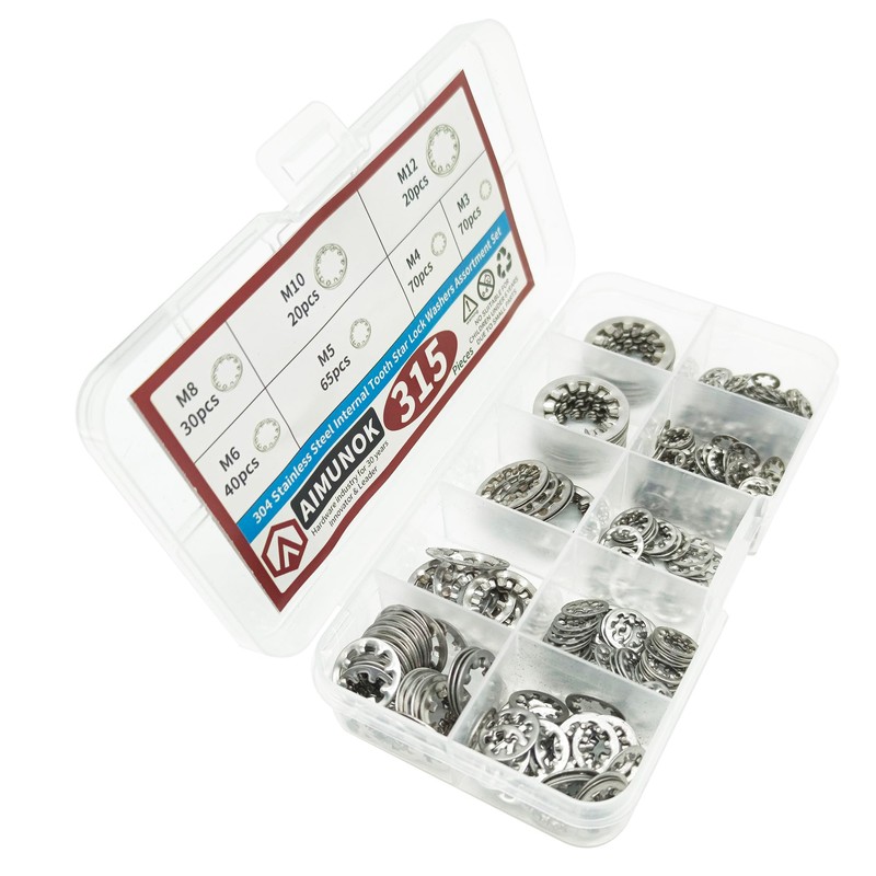 AIMUNOK 315Pcs Lock Washers 304 Stainless Steel Internal Star Washer,