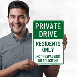 Private Drive Residents only No Trespassing No Soliciting Sign, 10" x 14" 0.40 Aluminum, Fade Resistance, Indoor/Outdoor Use, USA MADE By My Sign Center White