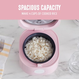 GreenLife Digital Rice Cooker, 2-Cups Uncooked/4-Cups Cooked, Removable Nonstick Ceramic PFAS-Free Pot, One-Touch Presets, Oats, Quinoa, Brown Rice, Auto Keep Warm, Fuzzy Logic Tech, 1.5QT, Pink