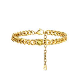 FOCALOOK Stainless Steel Gold Ankle Bracelets for Women Chunky Cuban Chain Anklet Summer Bracelet November Birthstone Synthetic Yellow Topaz Anklets Adjustable Cubic Zirconia Leg Bracelets