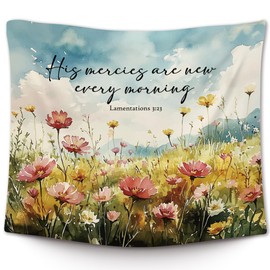 XLDLIOO Floral Christian Wall Tapestry, His Mercies Are New Every Morning Bible Verse Wall Tapestry Hanging for Bedroom, Colorful Wildflower Tapestries Decor Art for Home Living Room Church, 50x60in