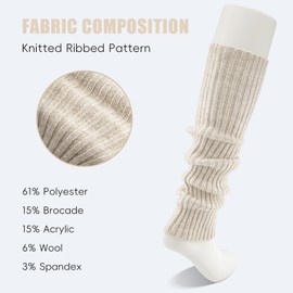 POMIJIAN Leg Warmers for Women Winter Fashion Knitting Black Leg Warmers Long Ankle Warmers for Yoga Ballet Leg Socks (Beige, 19.5in)