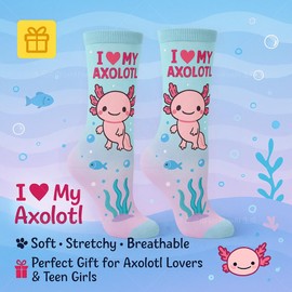 Axolotl Gifts for Girls Set Includes Funny Gifts Sock, Makeup Bag, Stickers-Axolotl Love 5pcs
