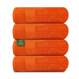 Organix 100% Cotton 4 Piece Bath Towel, 27"x54", Lightweight Bath Towels for Bathroom, Ultra Soft, High Absorbent, Quick Dry Bath Towel Set, Towels for Gym, Pool, Beach, (Orange)