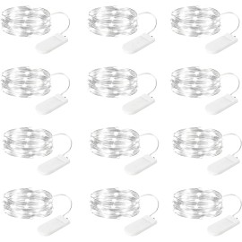 Minetom 12 Pack Battery Operated Led Fairy Lights 7Ft Copper Wire Warm White Decor