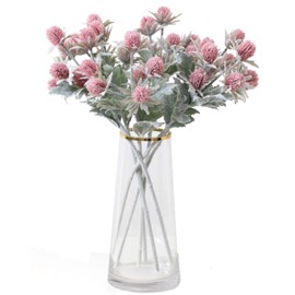 TBUY ROSE 3 Pack Artificial Eryngiums Eryngium Faux Plants for Garden Wedding Prom Party Bouquet Floral Arrangement (Pink)