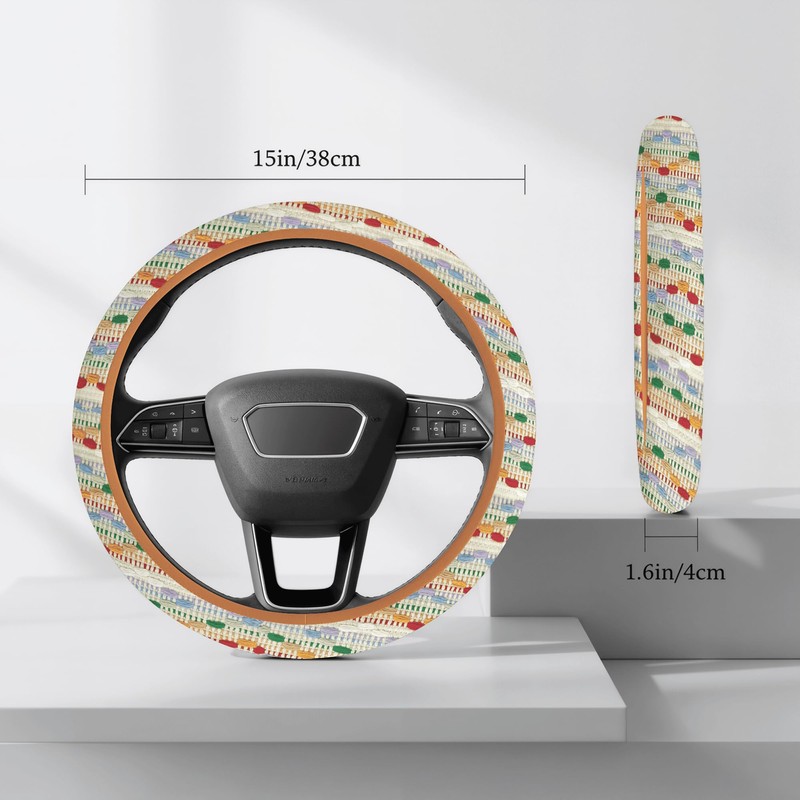 Boho Steering Wheel Cover for Women, Colorful Cute Woven Cloth,