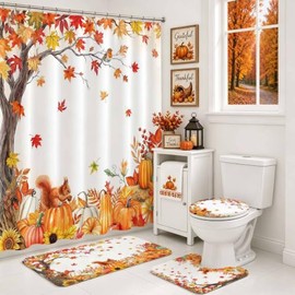 Mocsicka Juego de Cortinas de Ducha de otoño de 4 Piezas para baño