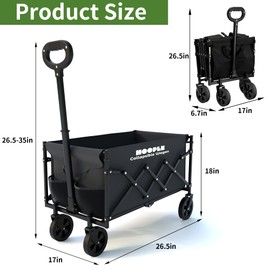 HOOPLE Collapsible Wagon Cart 220 lbs Heavy Duty Foldable Utility Wagon with All-Terrain Wheels, Lightweight Portable Camping Cart with Drink Holders & Flexible Handle for Beach Garden Grocery Shoping