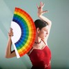 2 Pieces Of Rainbow Folding Fans, Rainbow Gradient Design, Foldable