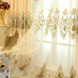 Amidoudou Set of 2 Luxury Curtains European Gold Curtains Window Curtains for Living Room (Tulle Curtains, 230 x 140 cm)