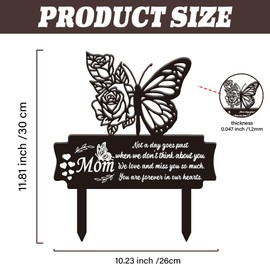 SUPERDANT Butterfly Flower Memorial Grave Markers Metal Remembering MOM Garden Stake Graves Cemetery Decor Outdoor Plaque Ornament Black Silhouette Text Graveyard Decorative Memoriam Art Gifts