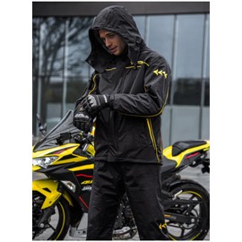 YEASQGS Motorcycle Rain Suit Reflective Waterproof Rain Gear 2 Piece Set with Jacket & Pant for Adult Cycling Riding Motorbike Suit (UK, Alpha, 3XL, Regular, Regular, Standard, Black)