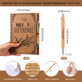 Colarr 50 Sets Employee Appreciation Gifts Starfish Story Notebooks You Make a Difference Inspirational Spiral Journal with Bamboo Pens for Staff Coworker Thank You Gifts Office Supplies