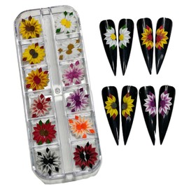 HaFLoNa- Set 24Pcs 3D Half Sunflower Flower Nails Cjharms, 3D Acrylic Flowers Handmade For Nail - Short & Medium Size | Exquisite Floral Accents for Crafts and Designs (Half sunflower)