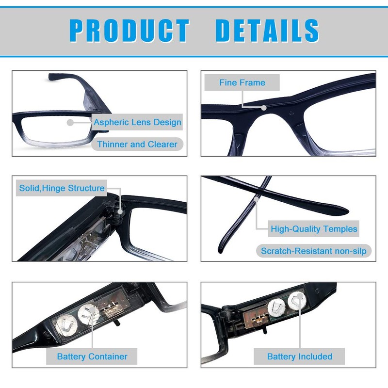 3 Pack Reading Glasses with Lights and Magnifier Reading Glasses