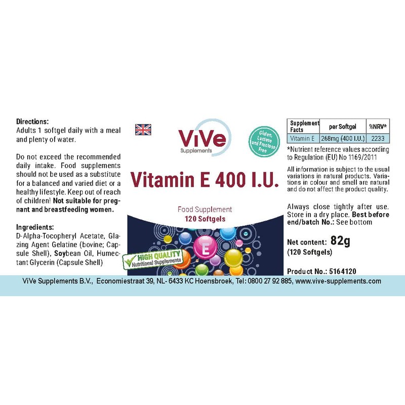 Vitamin E 400 IU - 120 Softgels for 120 Days