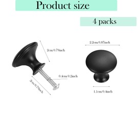 4 Pack Brushed Nickel Cabinet Knobs | 22mm Round Stainless Steel Drawer Pulls Handles | Anti-Fingerprint Hardware for Wardrobe, Cupboard, Dresser, Kitchen Cabinets (Black)