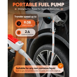 Sakertool Portable Fuel Pump with 51'' Extra Long Hose, 9.08 Liters Per Minute High Flow Rate, Battery Powered (Battery Not Included), Portable Gas Can Pump for Light Oils, Diesel, Gasoline