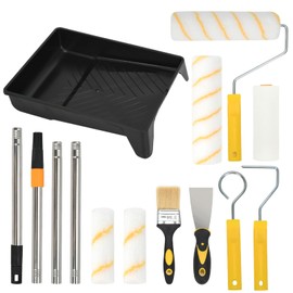 13-Piece Paint Roller Kit with Extension Pole - 9 Inch & 4 Inch Microfiber Roller Covers, Paint Brush, Tray, Scraper & Adjustable Pole for Walls, Ceilings, Furniture - Professional Smooth Finish