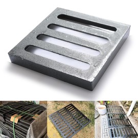 Cast Iron Drain Grate, 9 * 9in Outdoor Drain Cover, B125 Class Ductile Iron Channel Drainage Grates, Heavy Duty Sewer Grate,Black Square Drain Grate for Yard,Driveway,Concrete Floor
