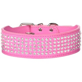 Berry Pet Rhinestones Dog Collars - 2" Width with 5 Rows Full Sparkly Crystal Diamonds Studded PU Leather - 2 Inch Wide -Beautiful Bling Pet Appearance for Medium & Large Dogs,19-22",Hot Pink