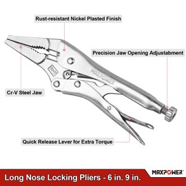 MAXPOWER 5 PCS Locking Pliers Set, Long Nose Locking Pliers 9-Inch and 6-Inch, Curved Jaw Locking Pliers 10-Inch, 7-Inch and 5-Inch (5 Pieces with Kitbag set)