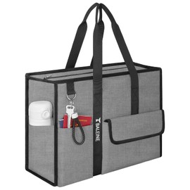 BALEINE Large Utility Tote Bag with Reinforced Bottom, Multi Pockets Foldable Tote Bag for Nurse, Travel, Work (Medium, Grey)